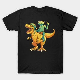 Awesome Funny Frog Riding T Rex Dinosaur T-Shirt